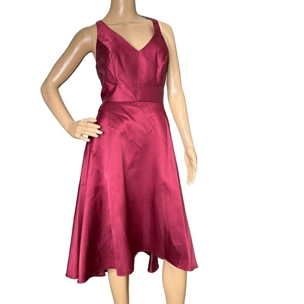 Alfred Sung high low satin dress burgundy NWT 8